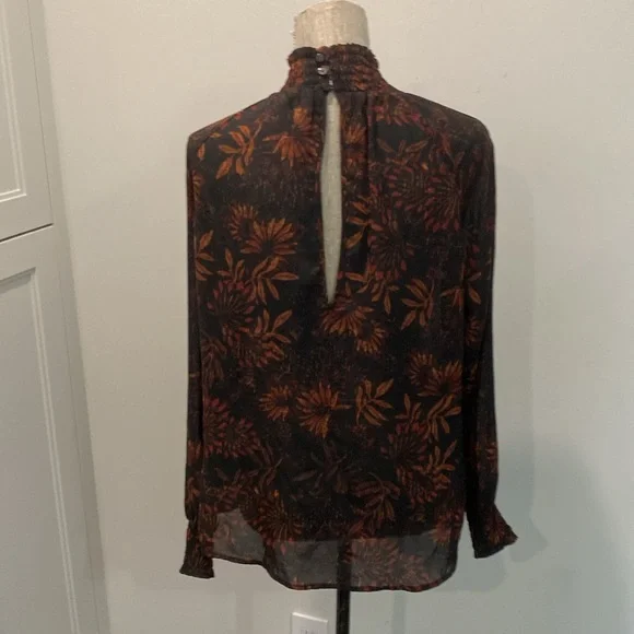 H&M Black & Orange Floral Long Sleeve Blouse Women’s Size 6 Boho Fall Top - Picture 6 of 12